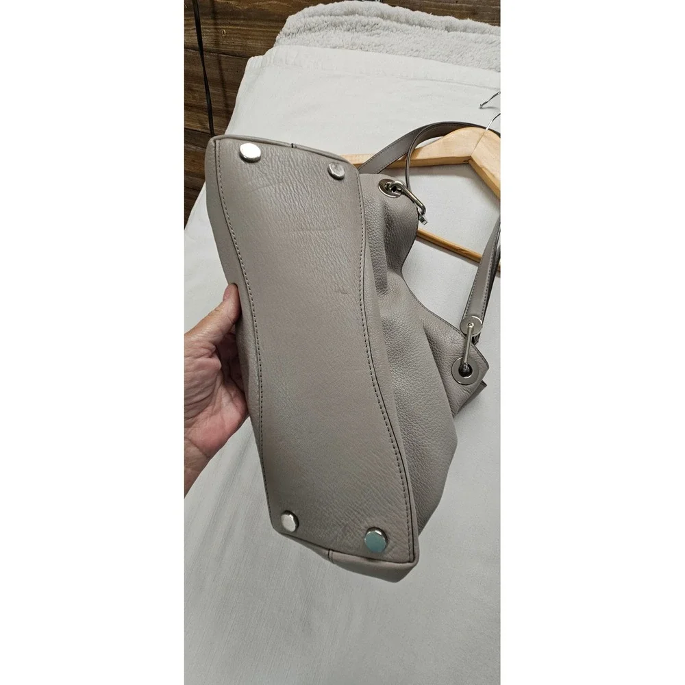 Michael Kors Taupe Pebbled Leather Triple Compartment Shoulder Bag Silver Logo